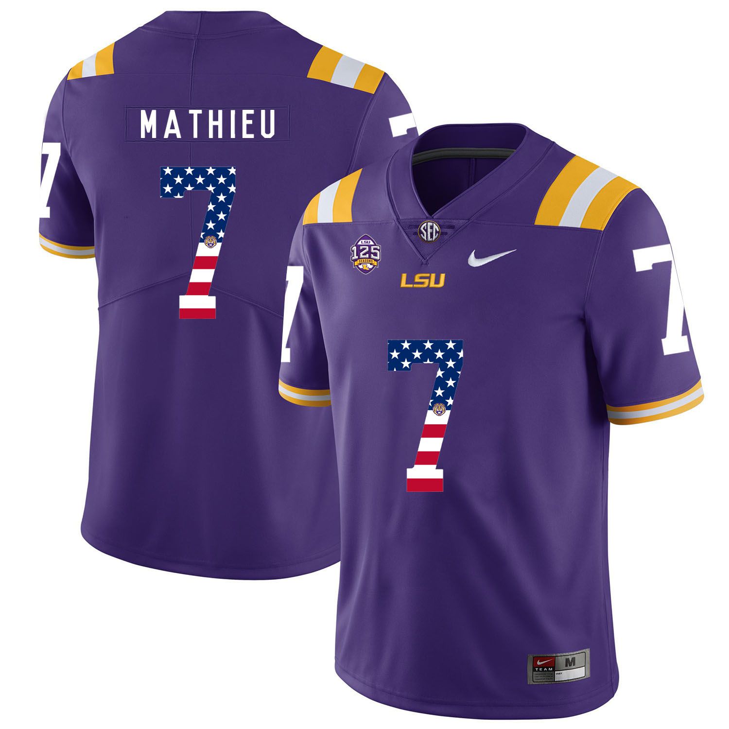 Men LSU Tigers #7 Mathieu Purple Flag Customized NCAA Jerseys